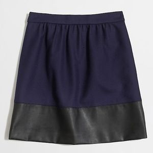 Jcrew Leather Trim Navy Wool Skirt